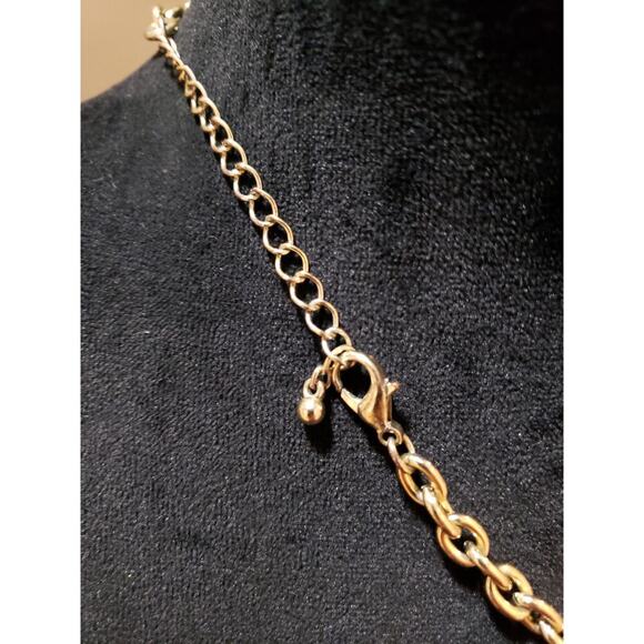 Womens Gold Tone Glass Acrylic Beads Filigree Teardrop Fringe Statement Necklace - Picture 7 of 7